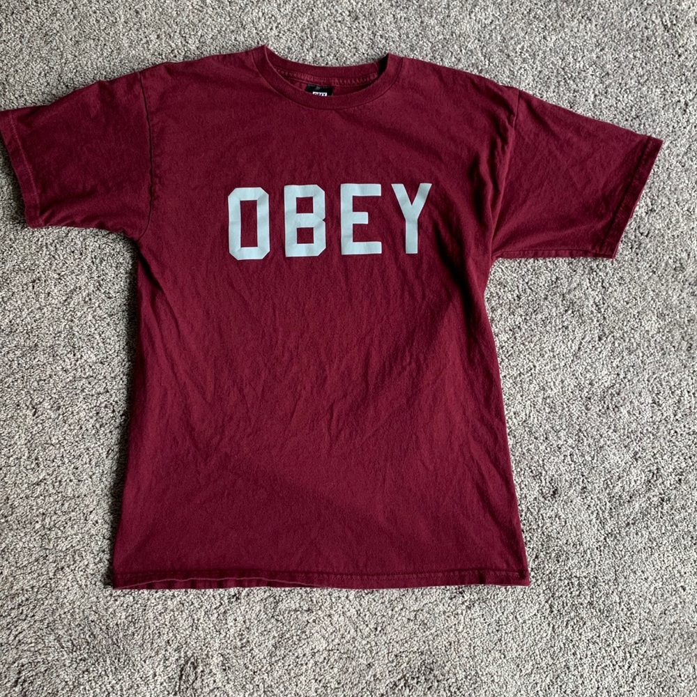 OBEY Men's Maroon Logo T-Shirt